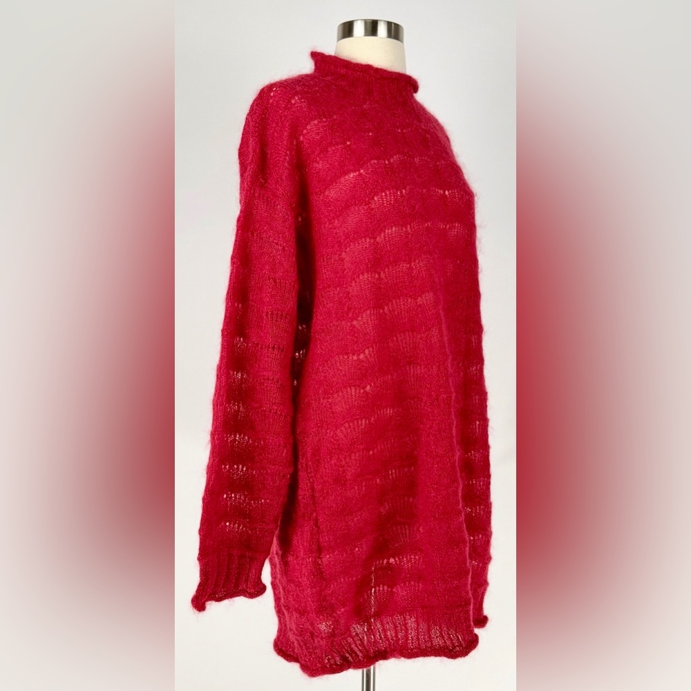 Esprit Women M Sweater Dress Red Mohair Blend Crochet 90s Slouchy Tunic Pullover
